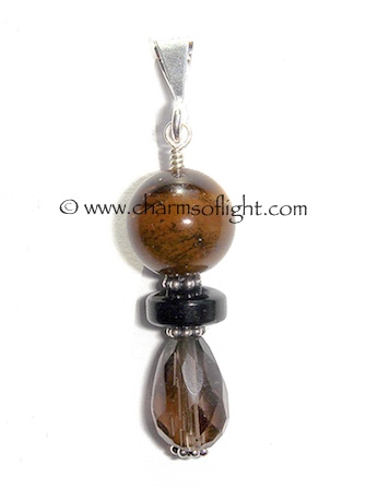 Tiger Eye, Black Tourmaline & Smokey Quartz Pendant